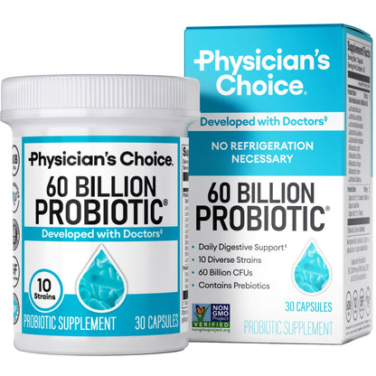 60 Billion Probiotics CFU - 10 Strains + Organic Prebiotics - Immune, Digestive & Gut Health - Supports Occasional Constipation, Diarrhea, Gas & Bloating - for Women & Men - 30ct