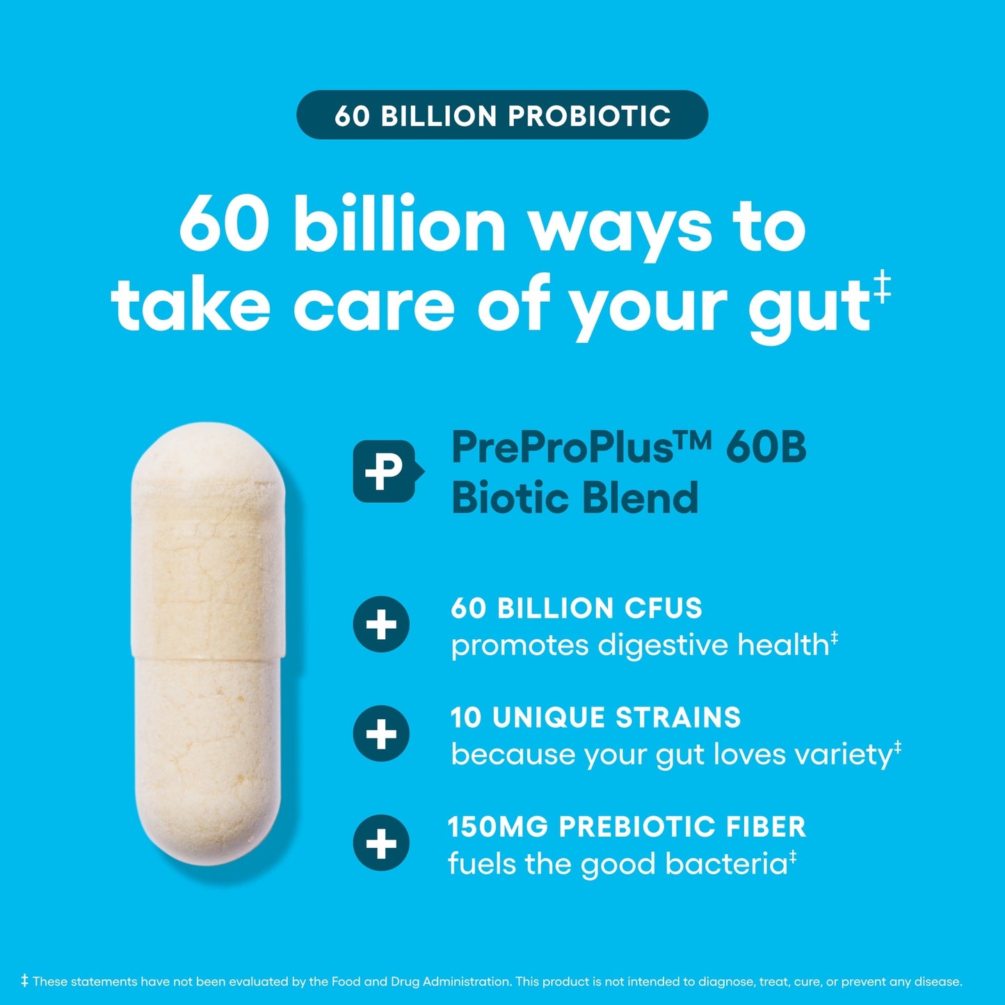 60 Billion Probiotics CFU - 10 Strains + Organic Prebiotics - Immune, Digestive & Gut Health - Supports Occasional Constipation, Diarrhea, Gas & Bloating - for Women & Men - 30ct