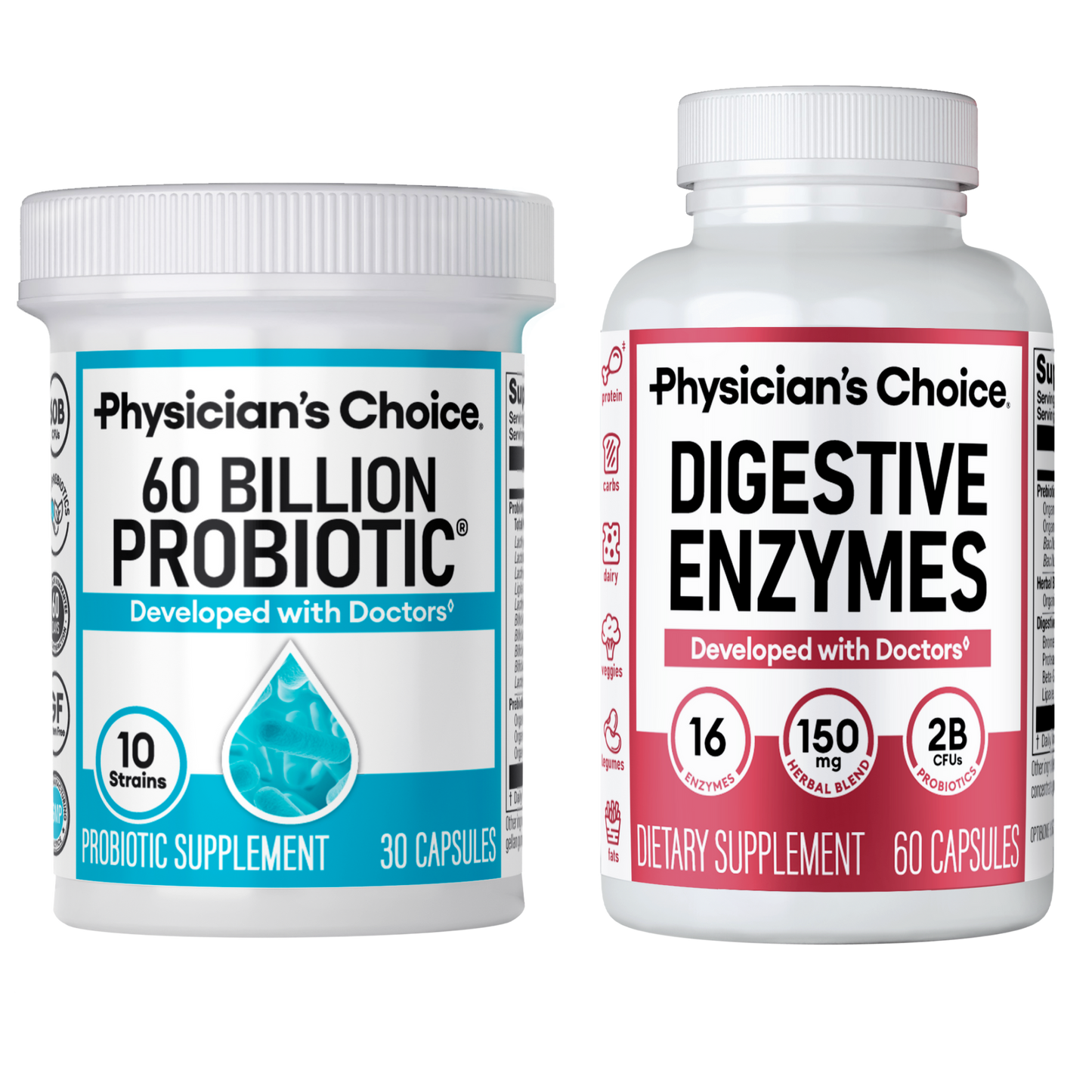 Advanced Gut Health Bundle: 60 Billion Probiotics 30ct + Digestive Enzymes 60ct for Digestive, Gut, and Immune Health Supports Occasional Constipation, Diarrhea, Gas, and Bloating