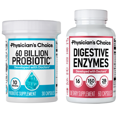 Advanced Gut Health Bundle: 60 Billion Probiotics 30ct + Digestive Enzymes 60ct for Digestive, Gut, and Immune Health Supports Occasional Constipation, Diarrhea, Gas, and Bloating