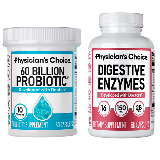 Advanced Gut Health Bundle: 60 Billion Probiotics 30ct + Digestive Enzymes 60ct for Digestive, Gut, and Immune Health Supports Occasional Constipation, Diarrhea, Gas, and Bloating