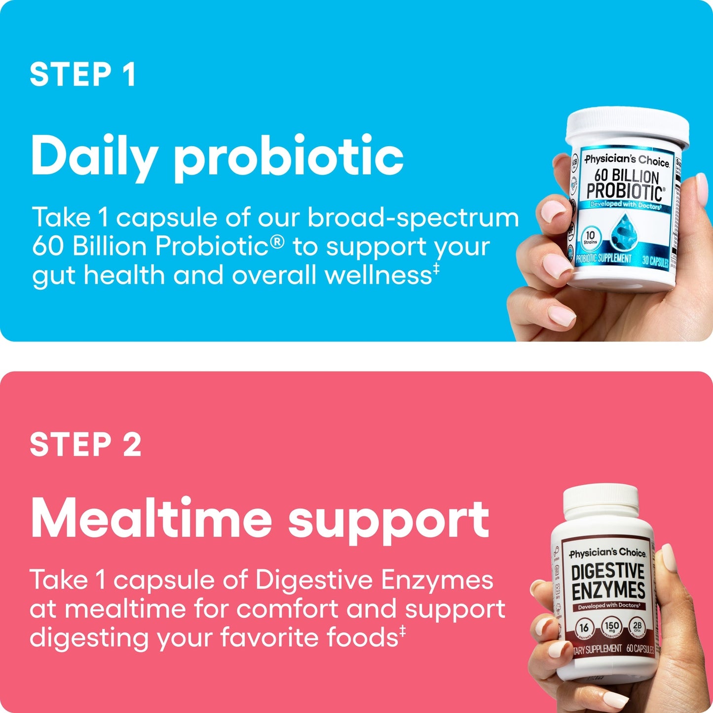 Advanced Gut Health Bundle: 60 Billion Probiotics 30ct + Digestive Enzymes 60ct for Digestive, Gut, and Immune Health Supports Occasional Constipation, Diarrhea, Gas, and Bloating