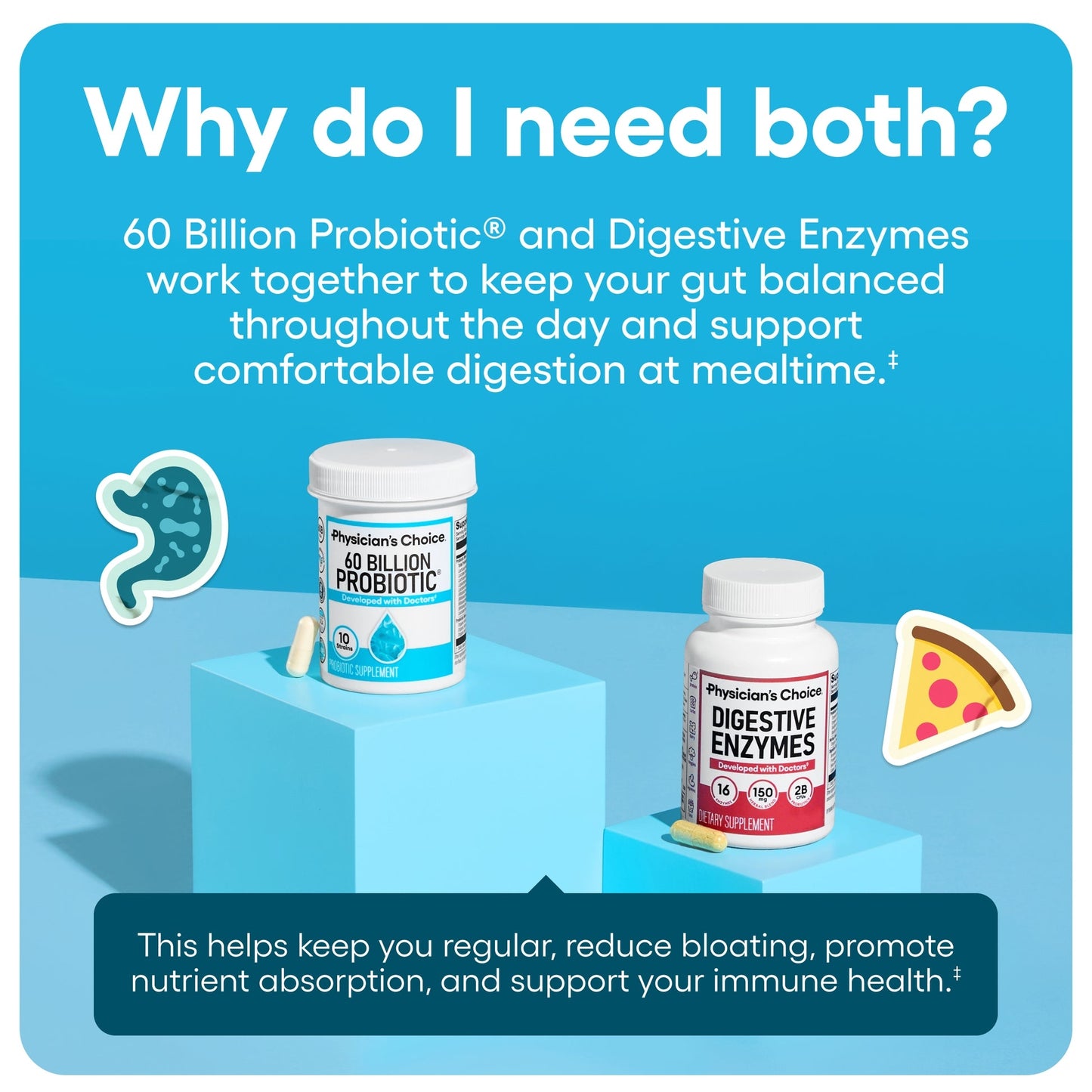 Advanced Gut Health Bundle: 60 Billion Probiotics 30ct + Digestive Enzymes 60ct for Digestive, Gut, and Immune Health Supports Occasional Constipation, Diarrhea, Gas, and Bloating