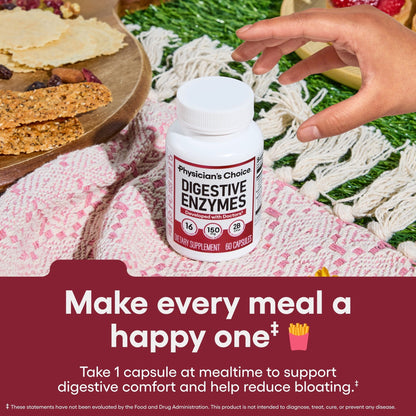 Digestive Enzymes for Bloating & Digestion - Fast-Acting 16 Enzyme Formula with Organic Prebiotics & Probiotics for Gut & Digestive Health - Meal Time Discomfort Relief - 60 CT