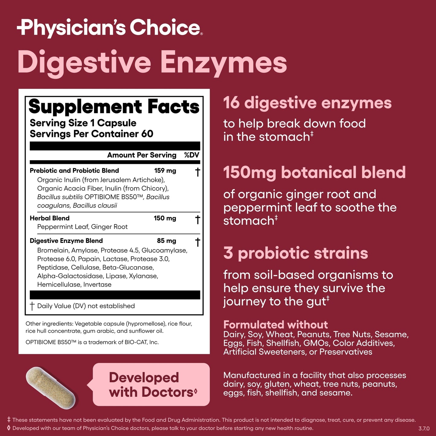 Digestive Enzymes for Bloating & Digestion - Fast-Acting 16 Enzyme Formula with Organic Prebiotics & Probiotics for Gut & Digestive Health - Meal Time Discomfort Relief - 60 CT
