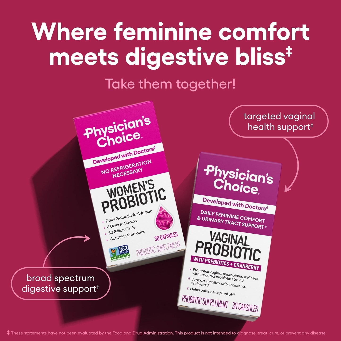 Probiotics - PH Balance, Digestive, UT, & Feminine Health - 50 Billion CFU - 6 Unique Strains for Women - Organic Prebiotics, Cranberry Extract+ - Probiotic - 60 CT